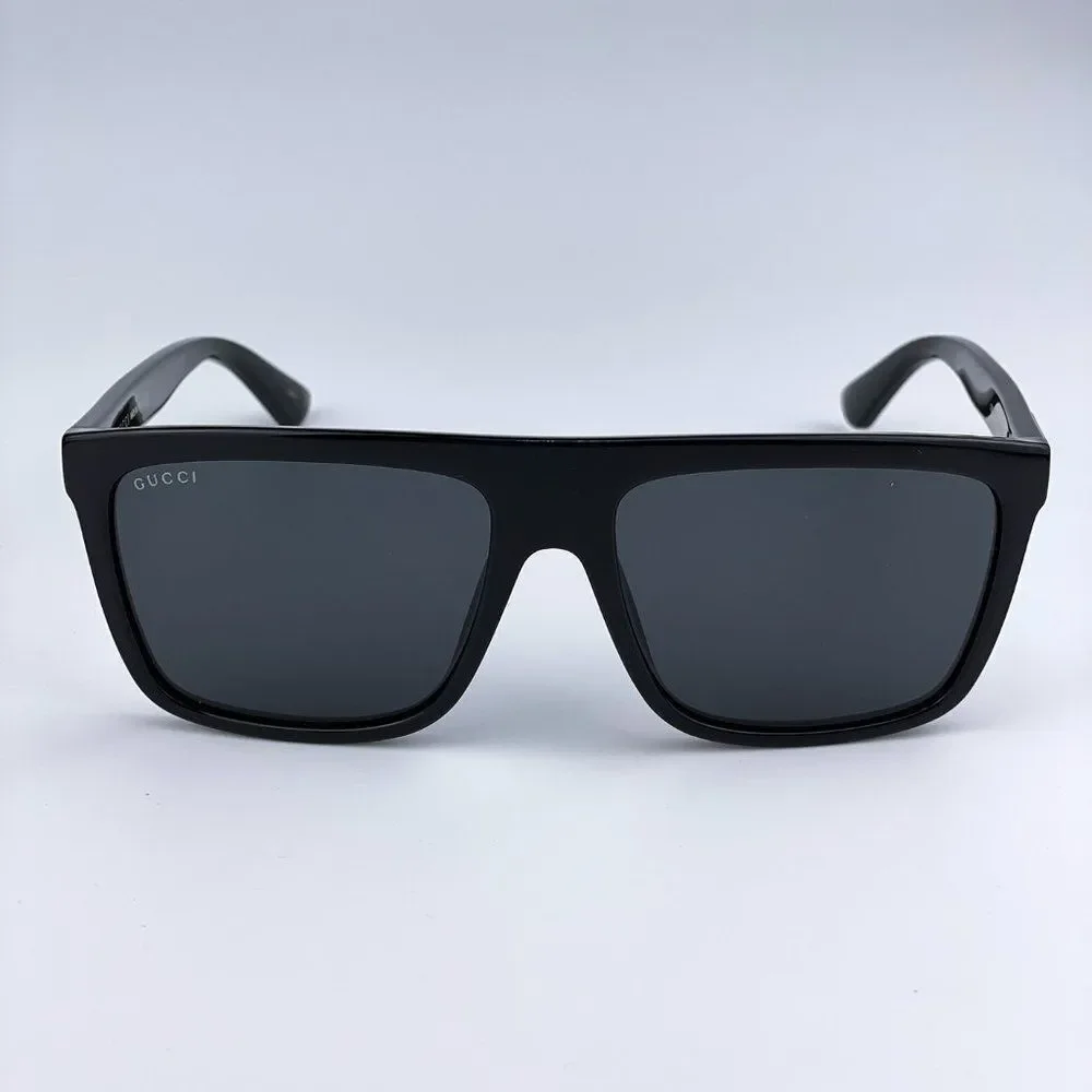 NEW Gucci GG0748S 001 Black Gray Rectangle Men Sunglasses